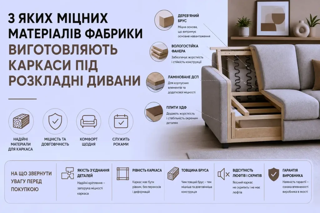 З яких міцних матеріалів фабрики виготовляють каркаси під розкладні дивани