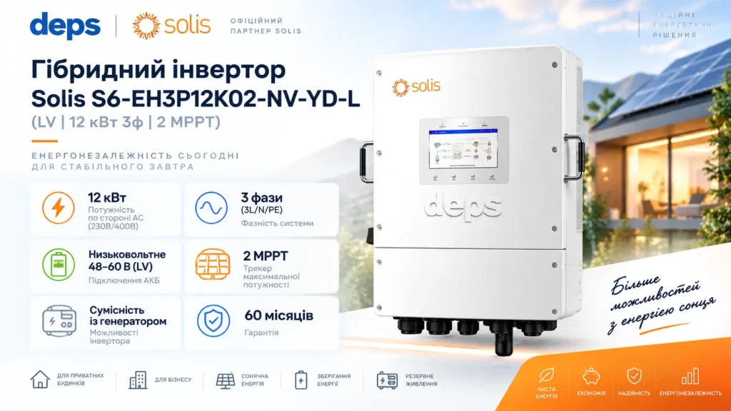 Гібридний інвертор Solis S6-EH3P12K02-NV-YD-L 12 кВт 3 фази з 2 MPPT для будинку та сонячної енергосистеми Гібридний інвертор Solis S6-EH3P12K02-NV-YD-L 12 кВт 3 фази з 2 MPPT для будинку та сонячної енергосистеми